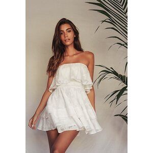 Lulus True Lover White Burnout Floral Ruffled Strapless Mini Dress - Size M
